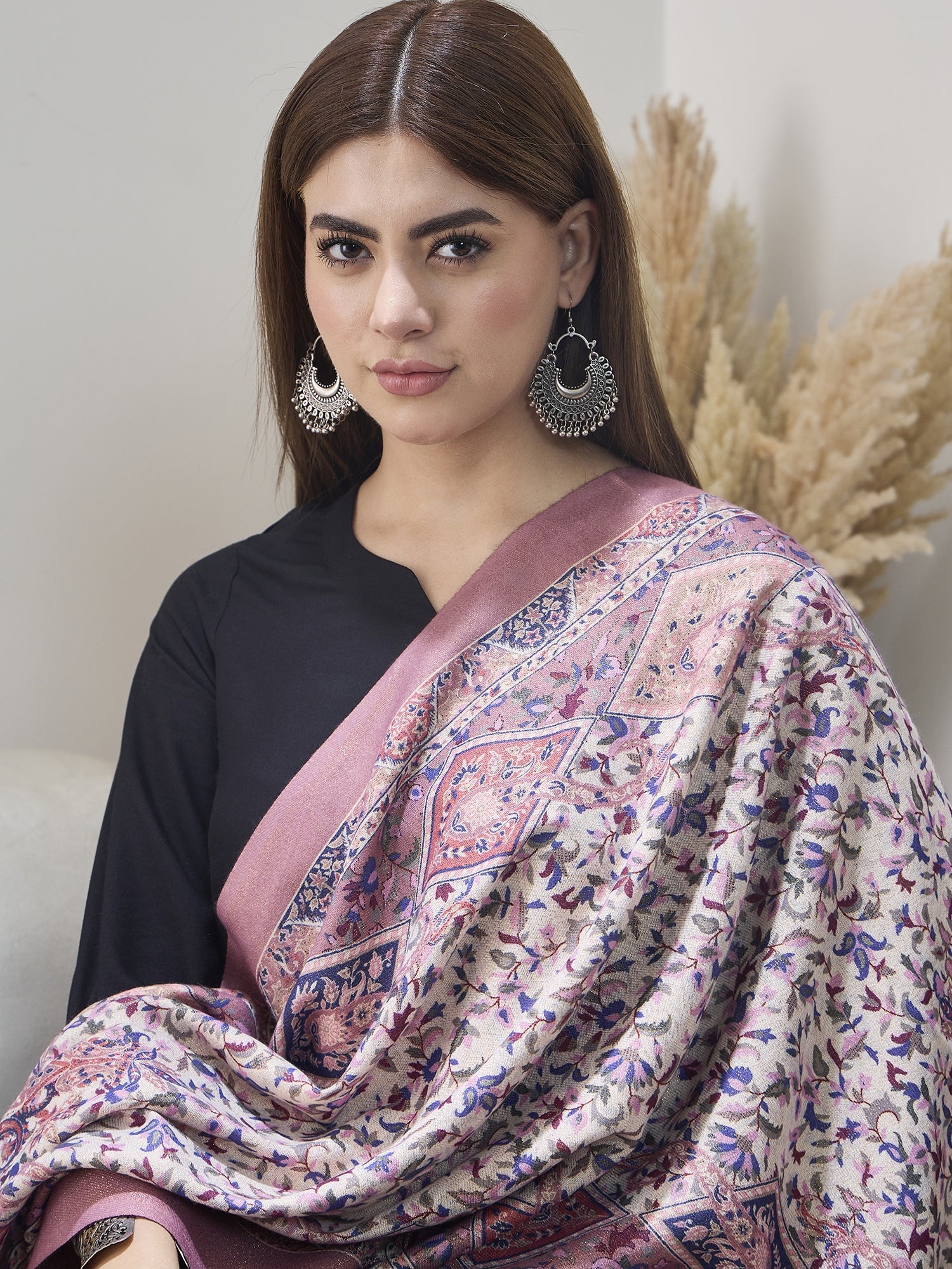 Pink Shimmer Border Printed Shawl