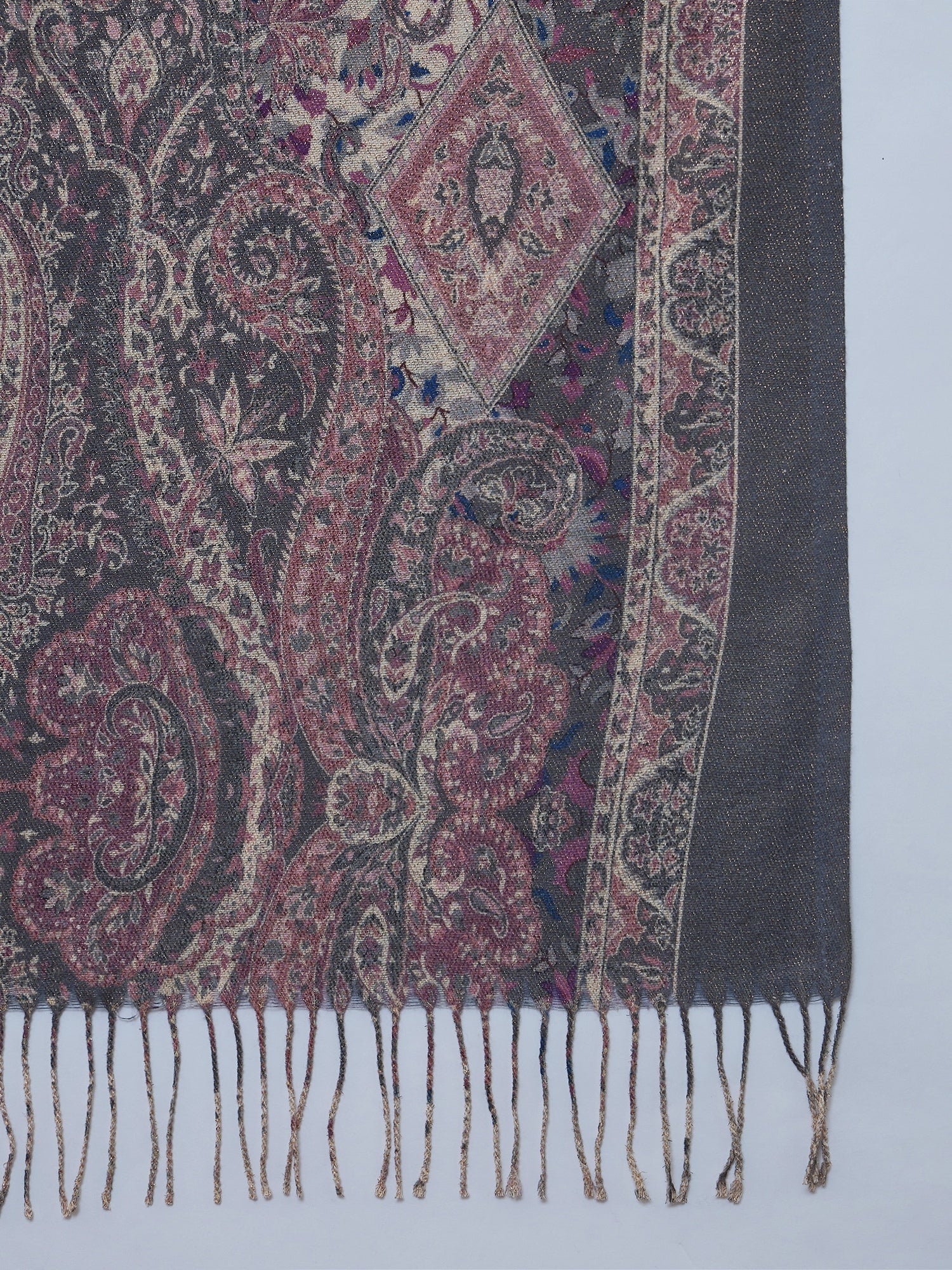 Grey Shimmer Border Printed Shawl