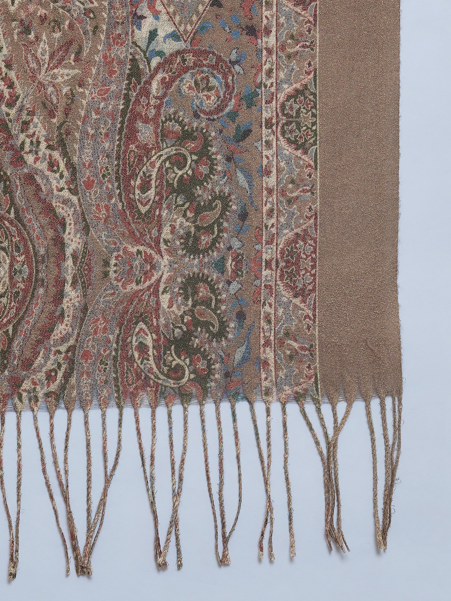 Beige Shimmer Border Printed Shawl
