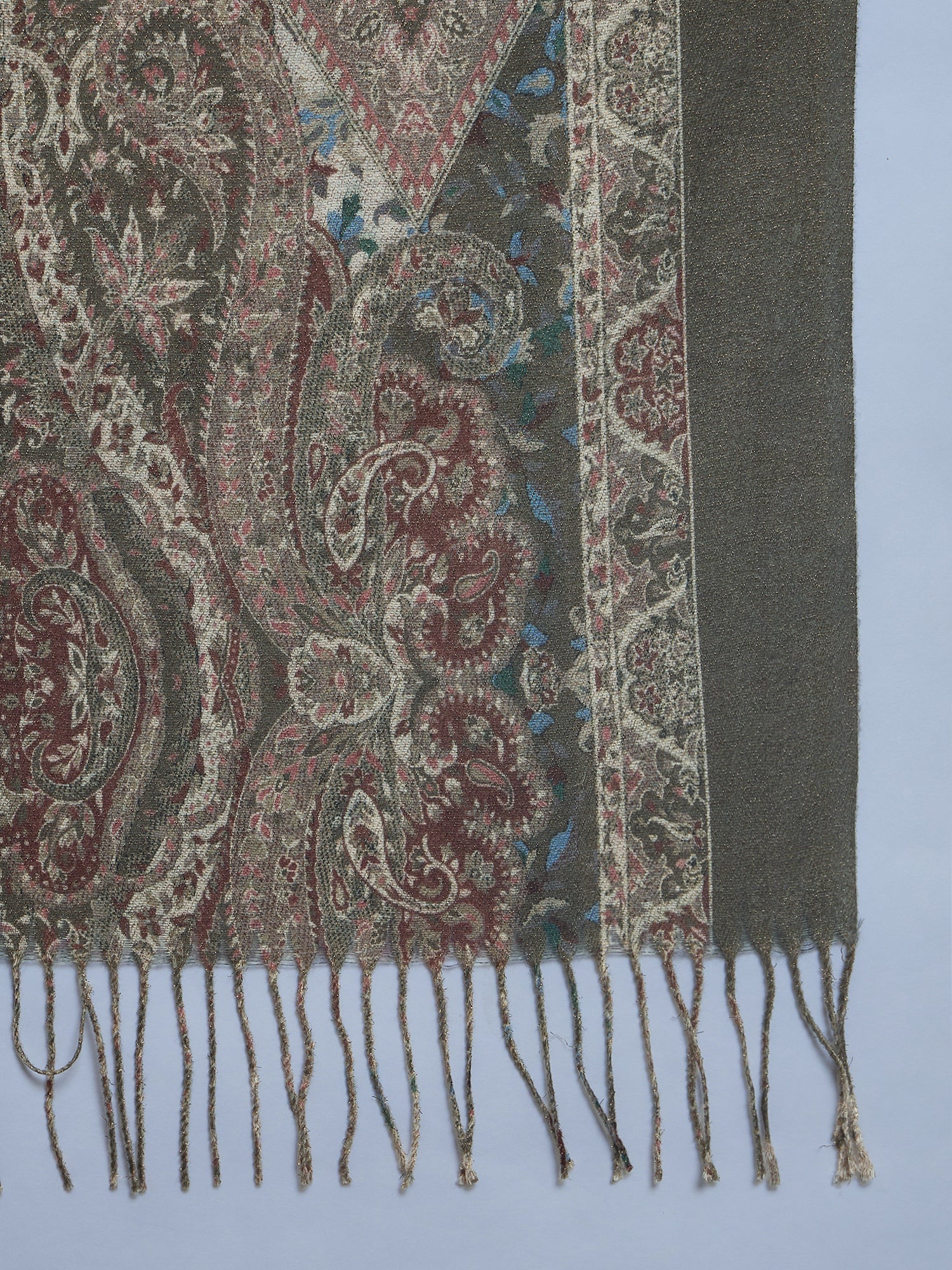 Olive Shimmer Border Printed Shawl