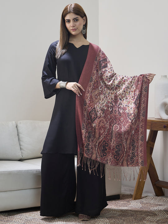 Rust Shimmer Border Printed Shawl