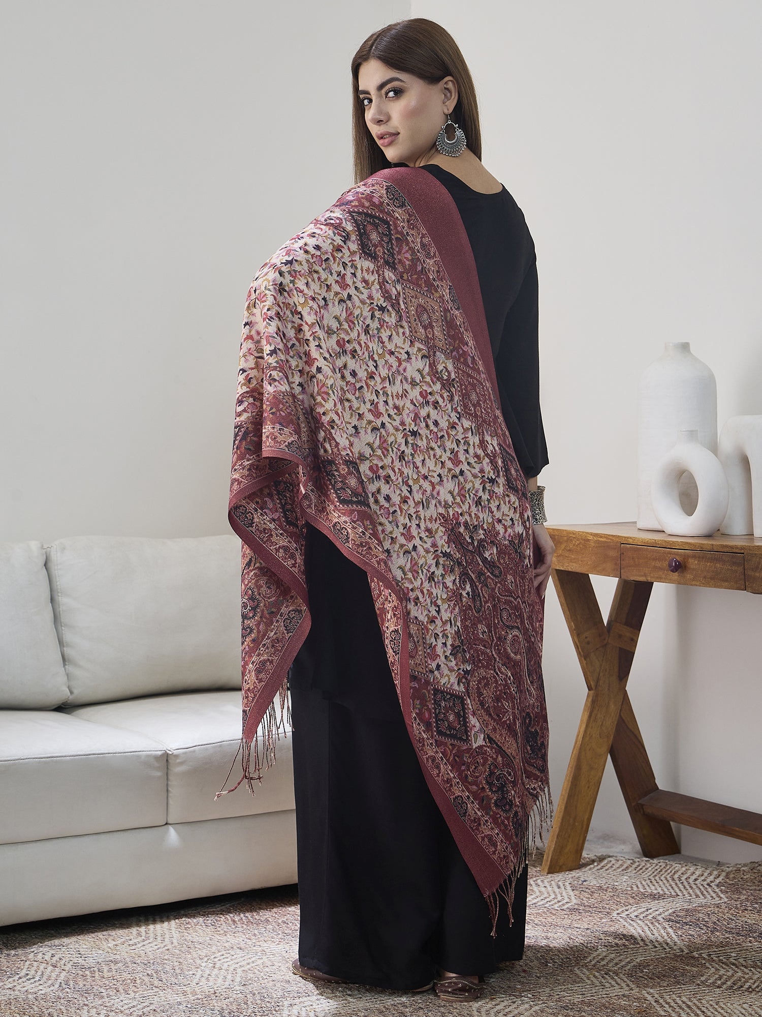 Rust Shimmer Border Printed Shawl