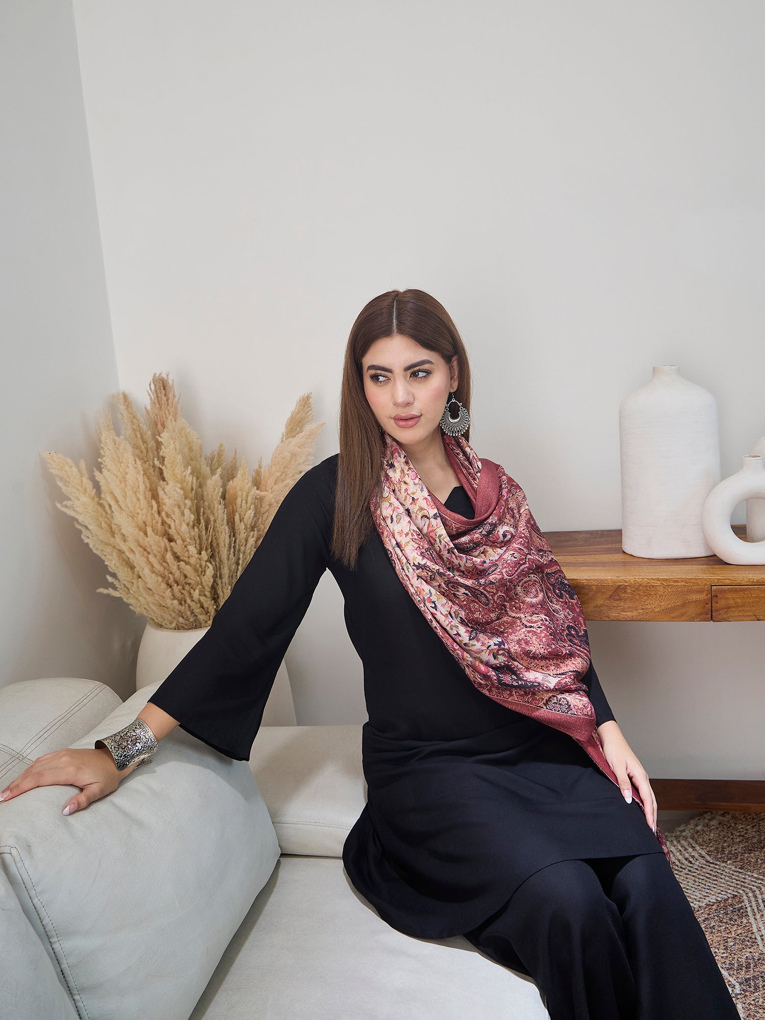 Rust Shimmer Border Printed Shawl