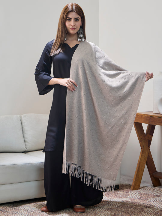 Grey Embossed Flower Shawl