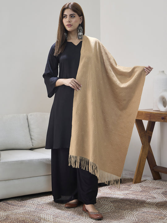Beige Embossed Flower Shawl