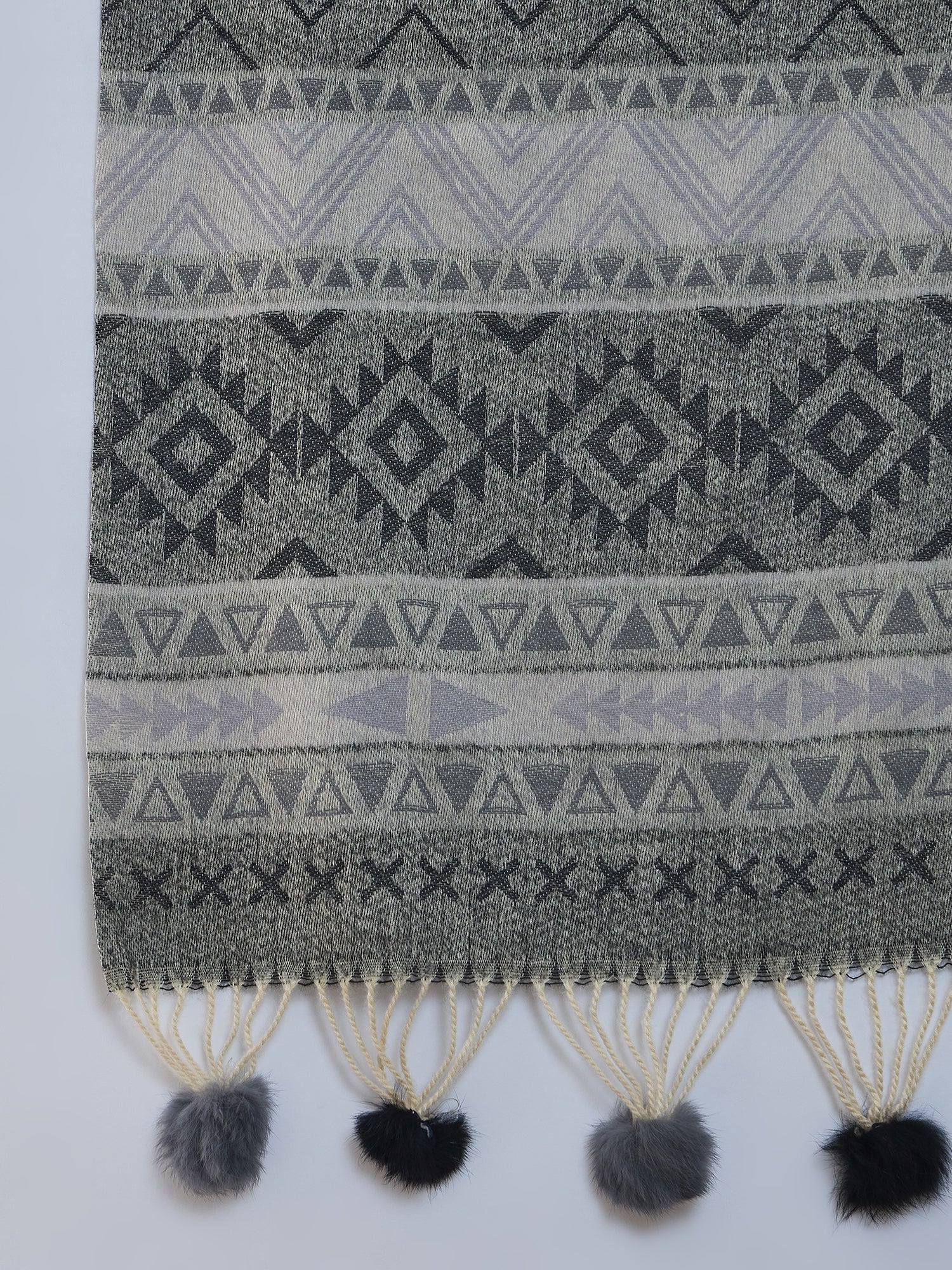 Grey Black Fur Tassel Shawl