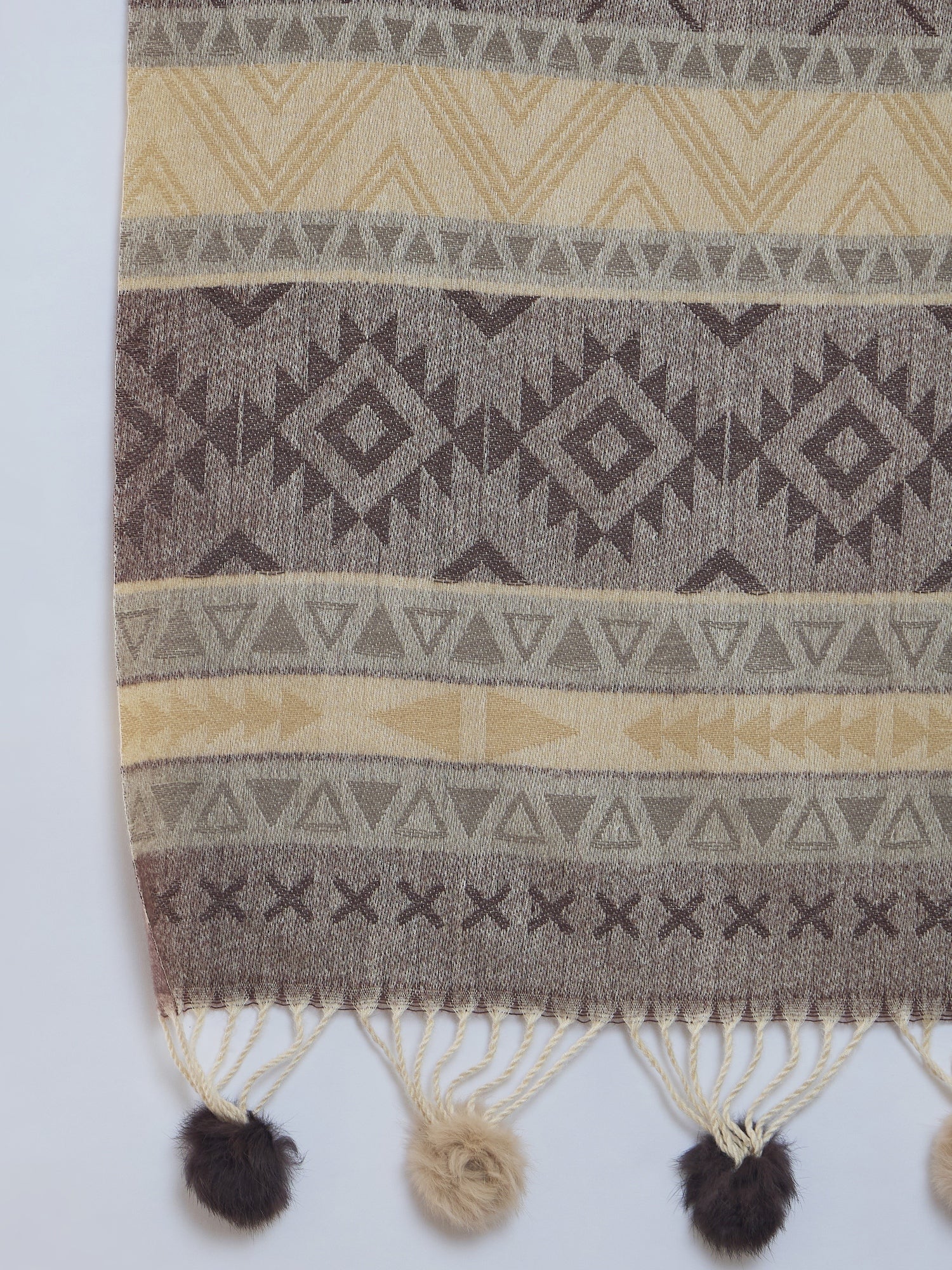 Brown Beige Fur Tassel Shawl