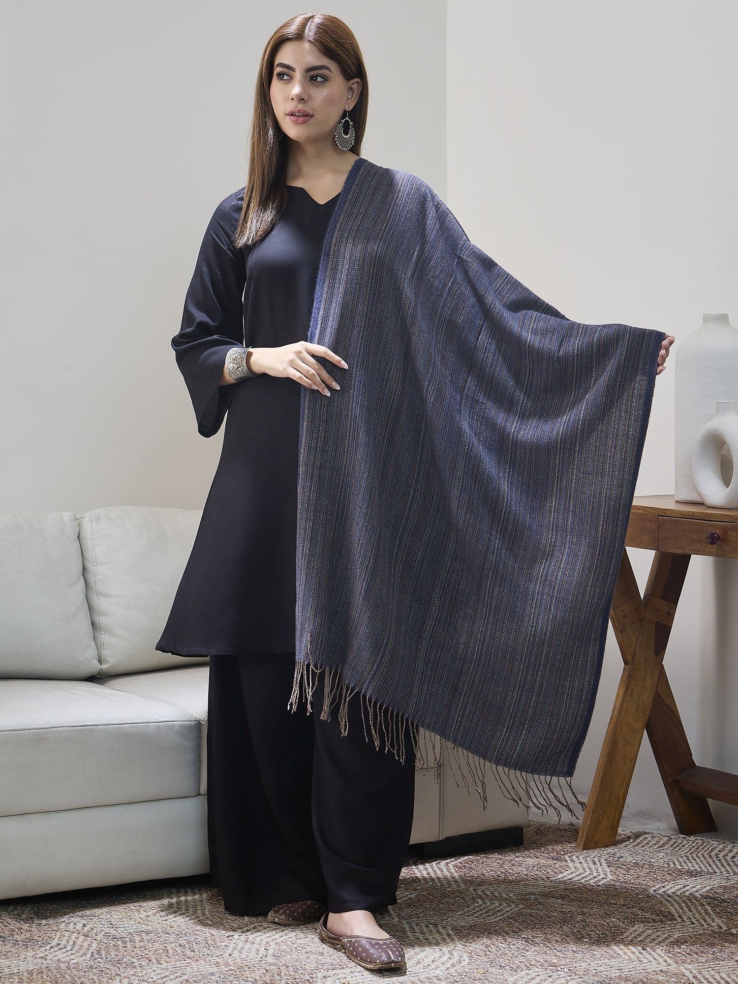 Blue Multi Striped Shawl