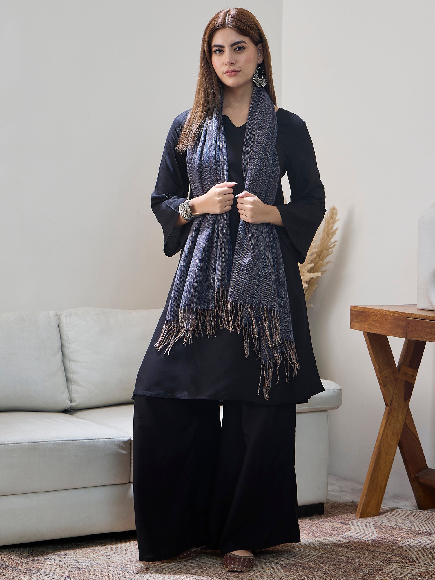 Blue Multi Striped Shawl