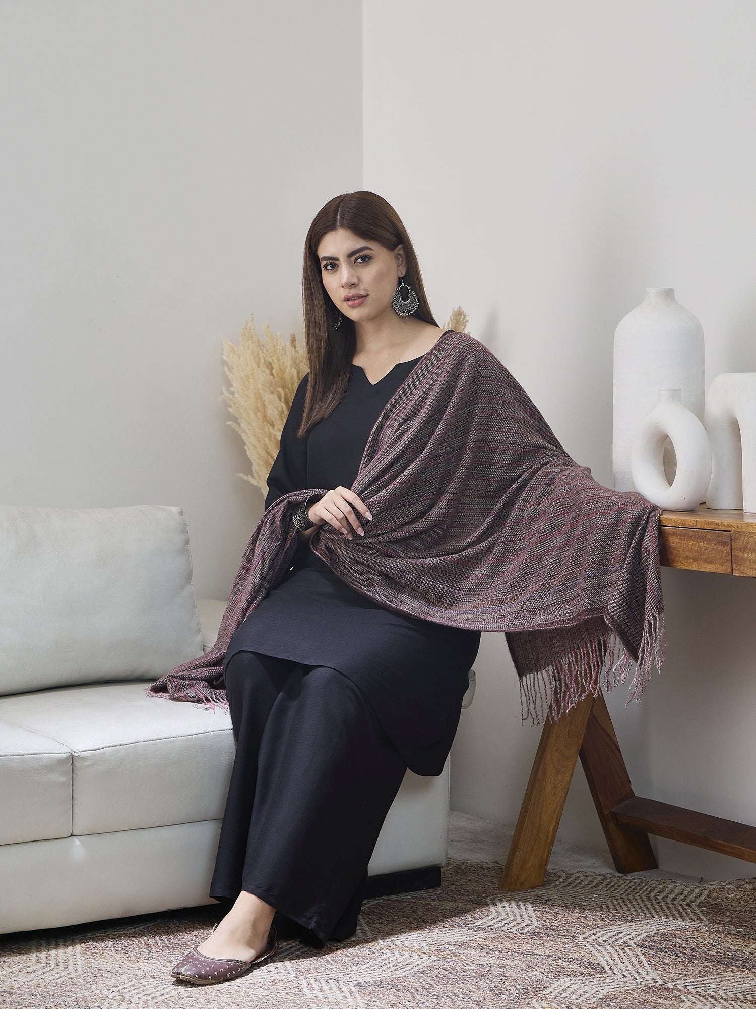 Brown Multi Striped Shawl