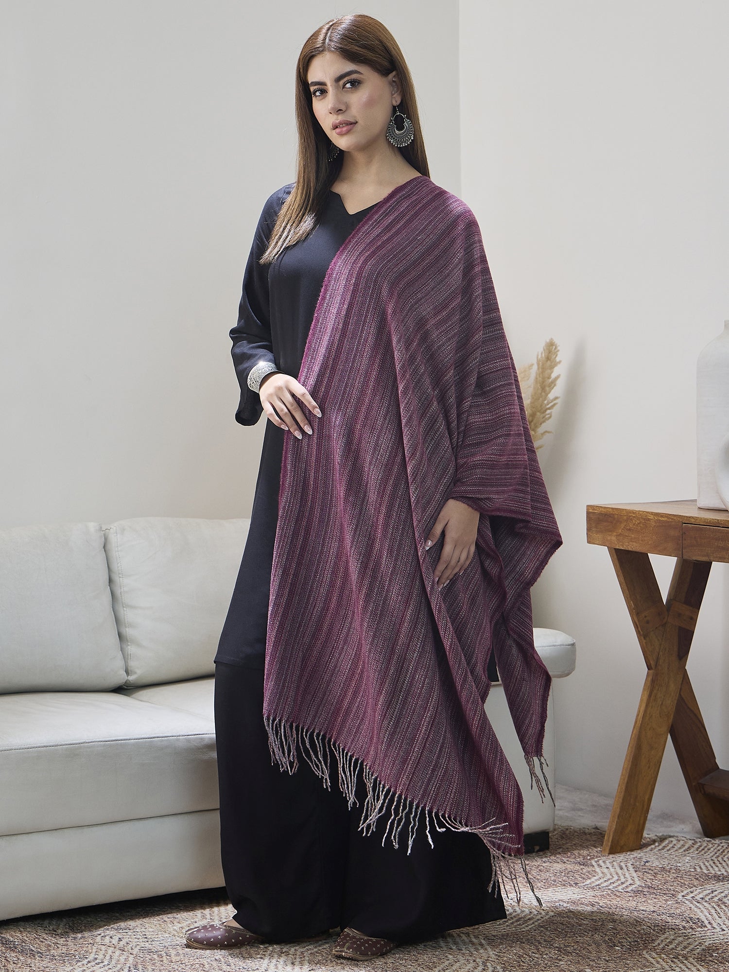 Burgundy Multi Striped Shawl