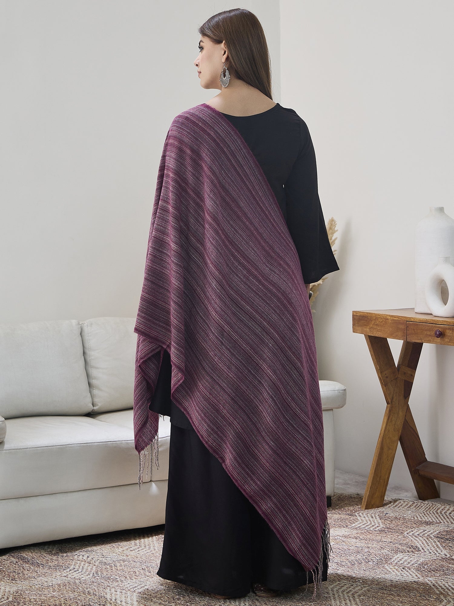 Burgundy Multi Striped Shawl