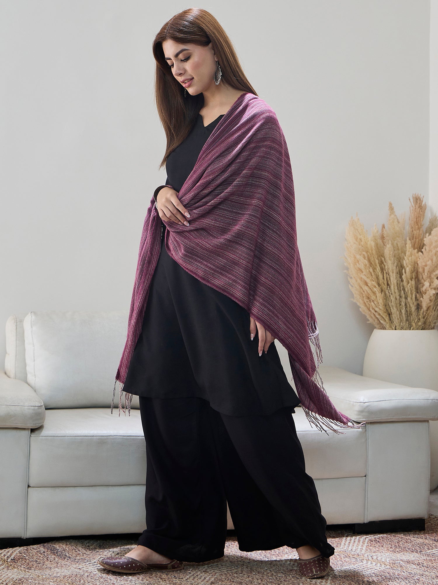 Burgundy Multi Striped Shawl