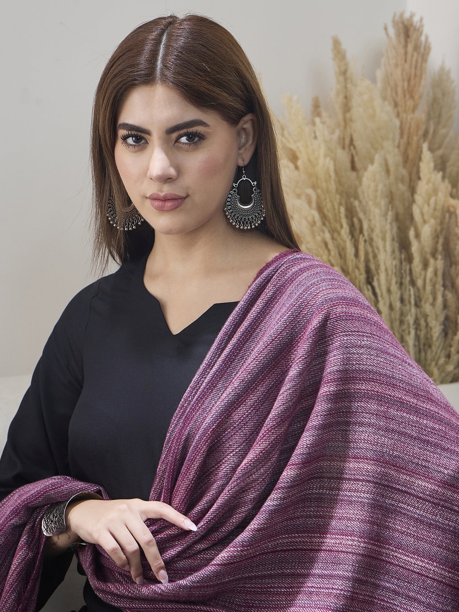 Burgundy Multi Striped Shawl