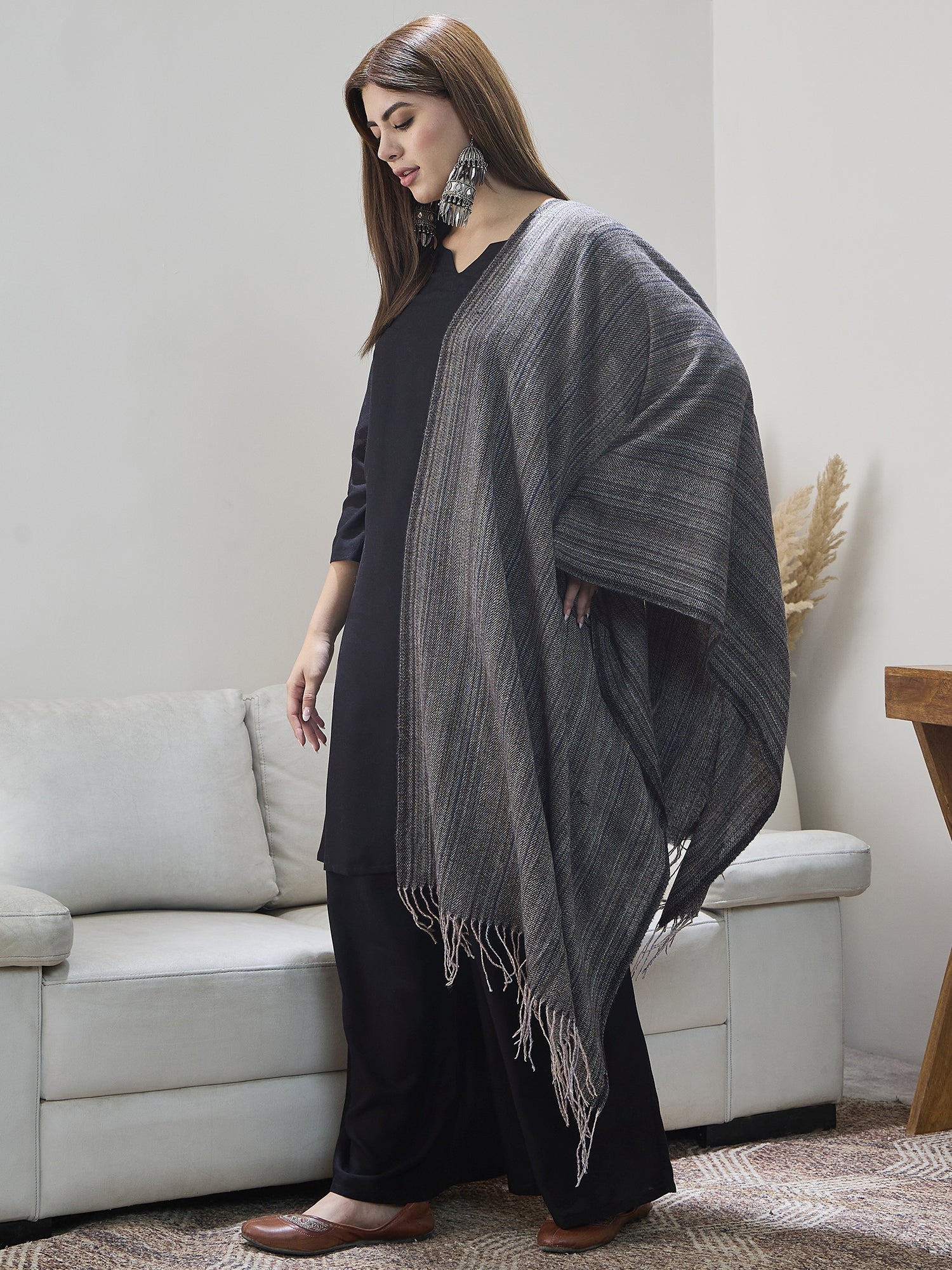 Black Multi Striped Shawl
