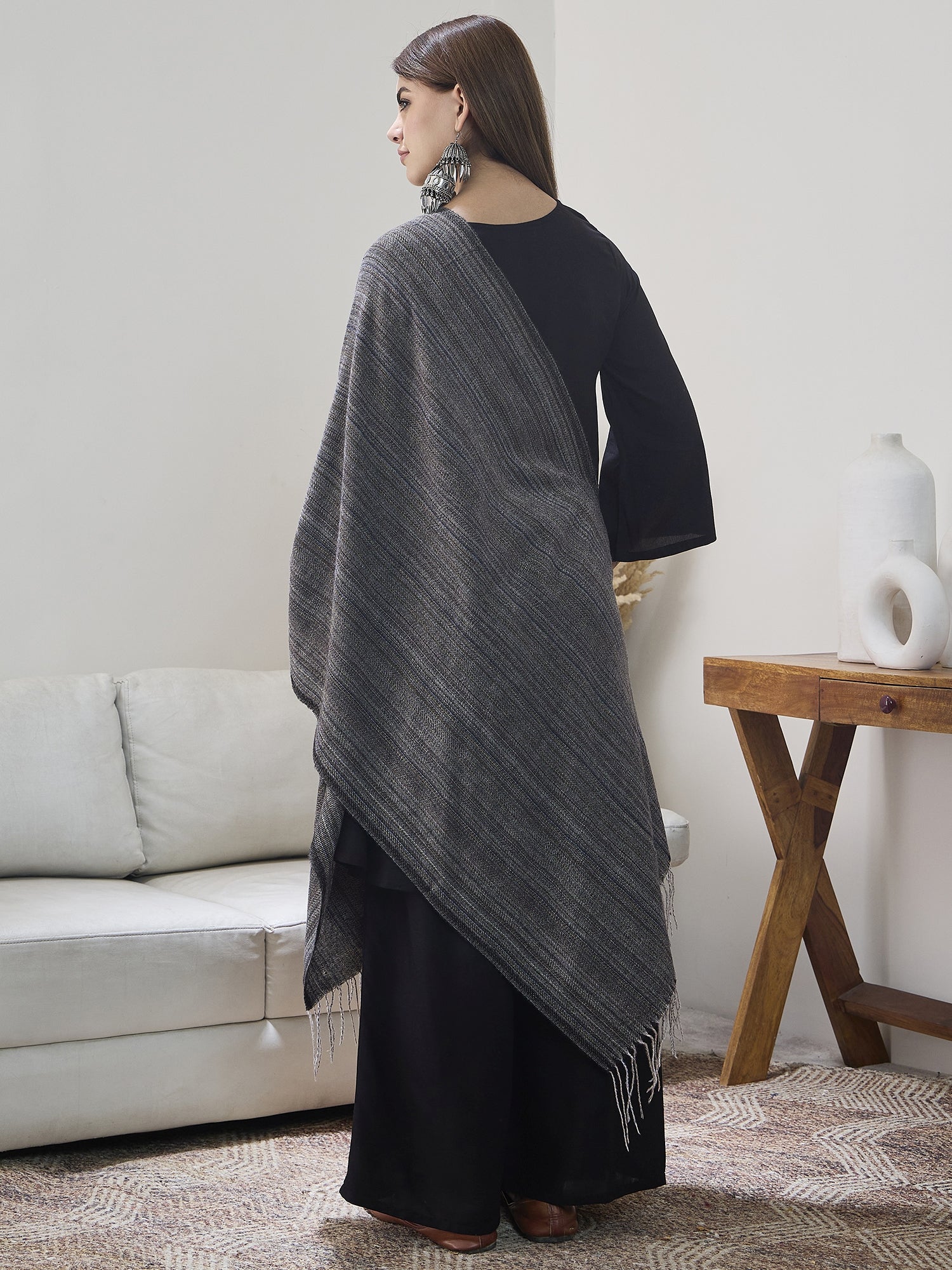 Black Multi Striped Shawl