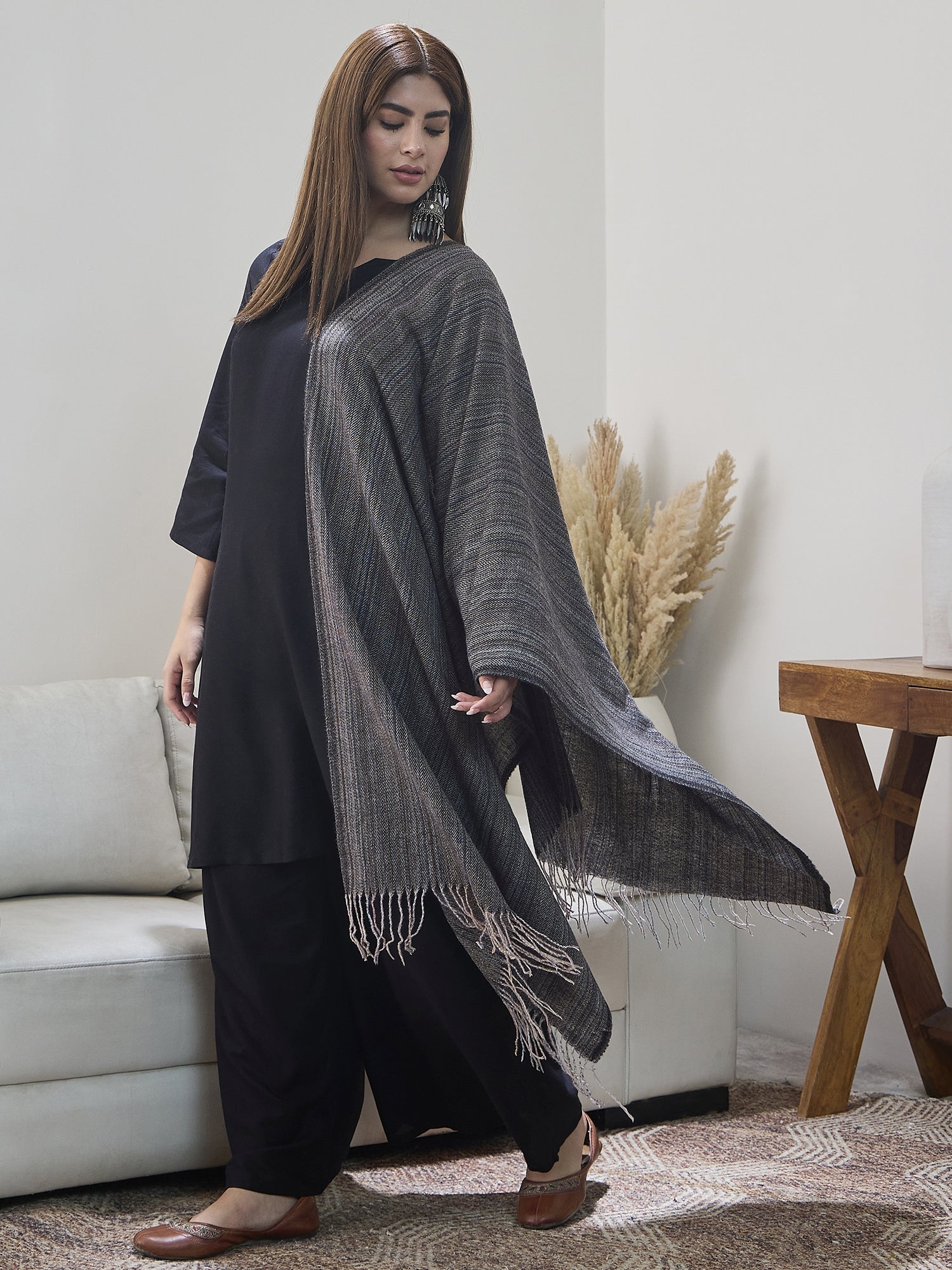 Black Multi Striped Shawl