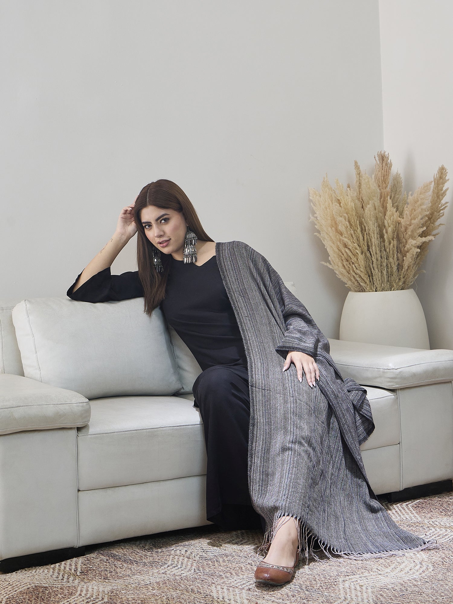 Black Multi Striped Shawl