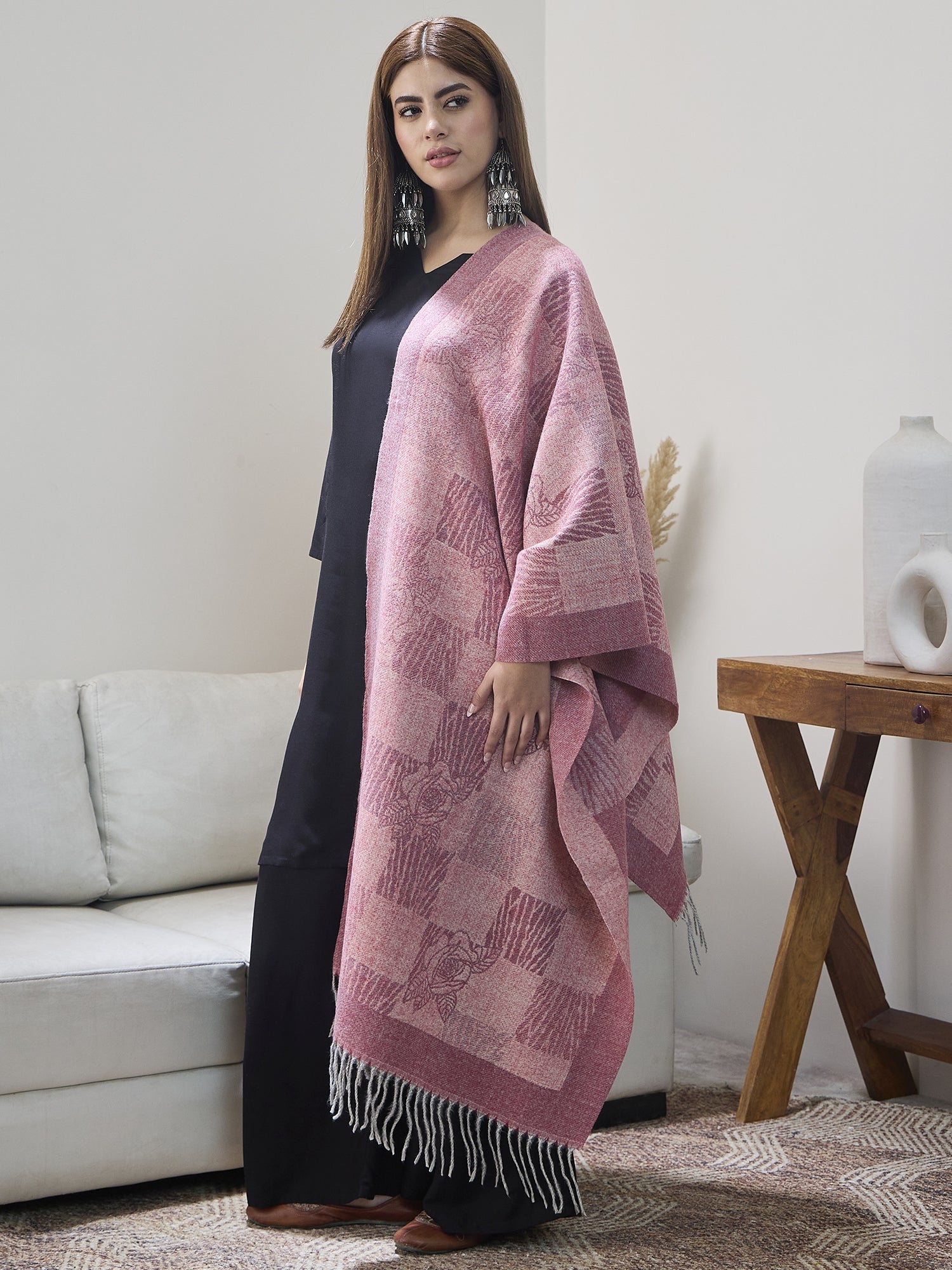 Pink Thread Tassel Shawl