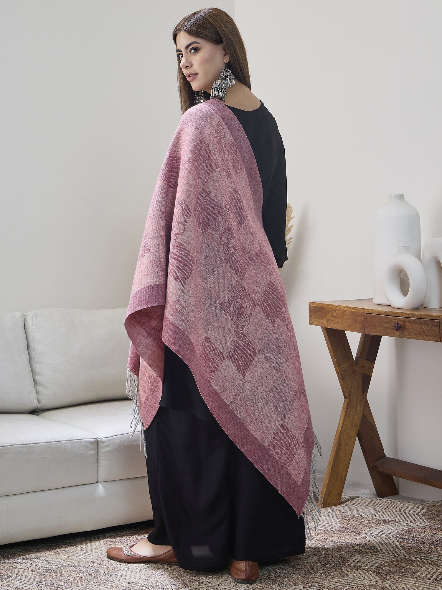 Pink Thread Tassel Shawl