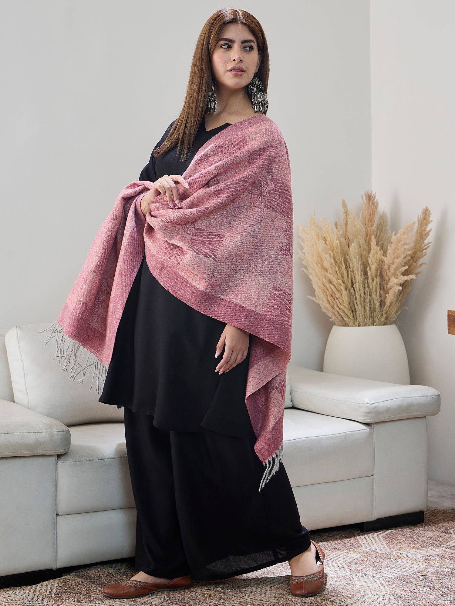 Pink Thread Tassel Shawl