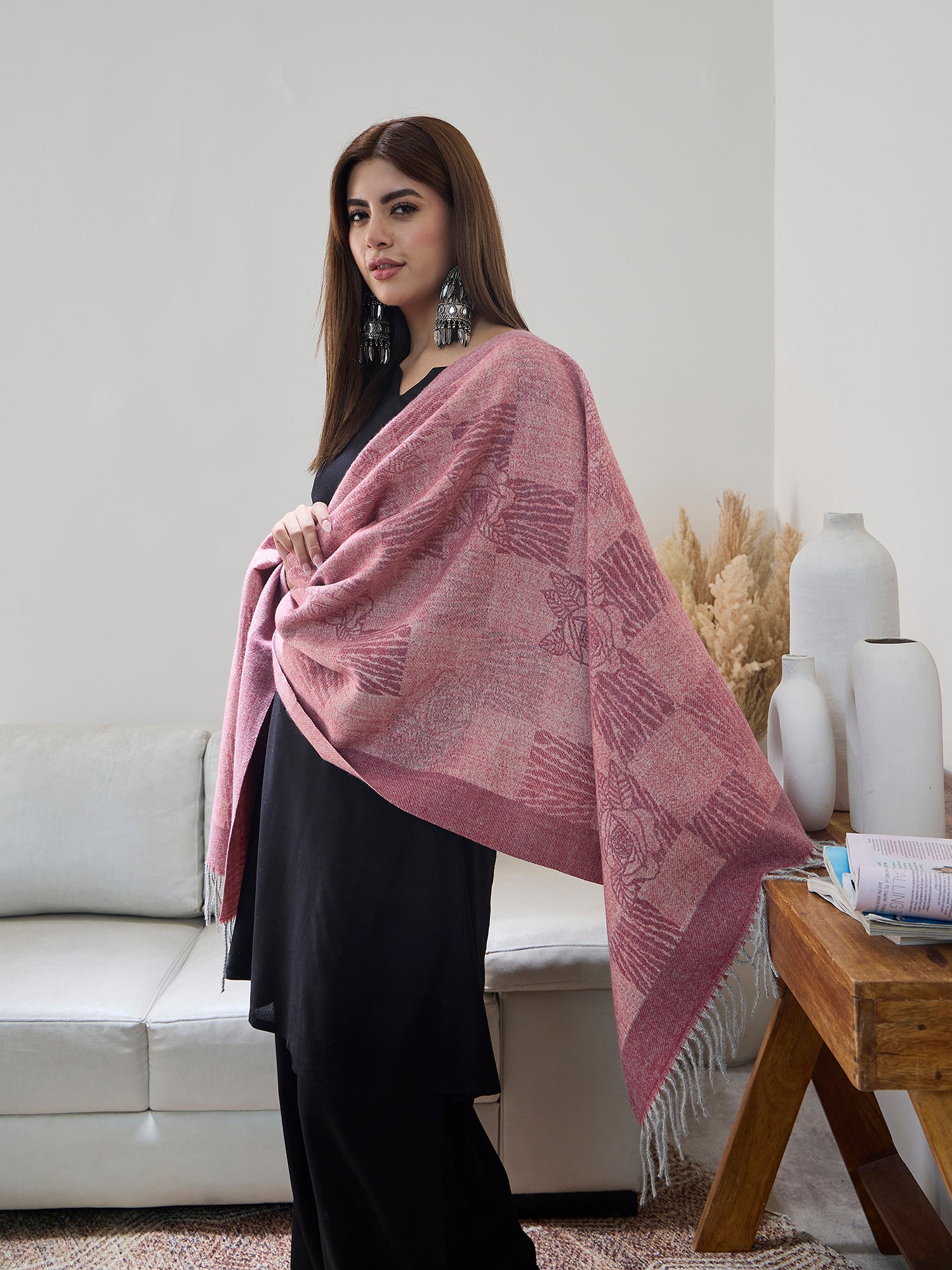 Pink Thread Tassel Shawl