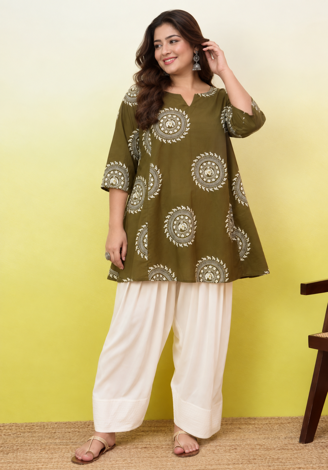 Green Peplum White Farshi Salwar Set