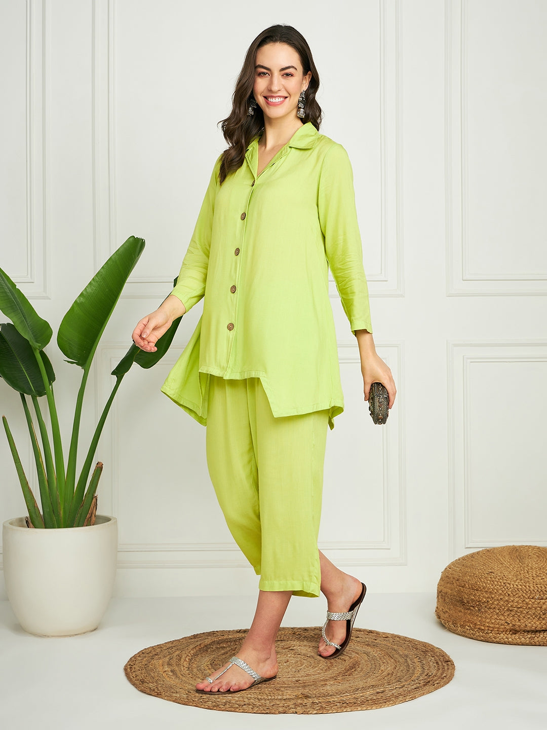 Lime Green Solid  Blazer Kurta Naroow Pant Set