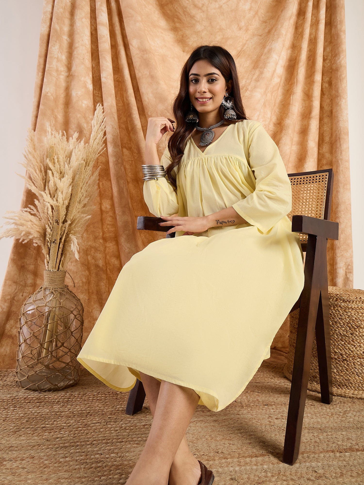 Light Yellow Pastel V Neck Flared Kurta Set