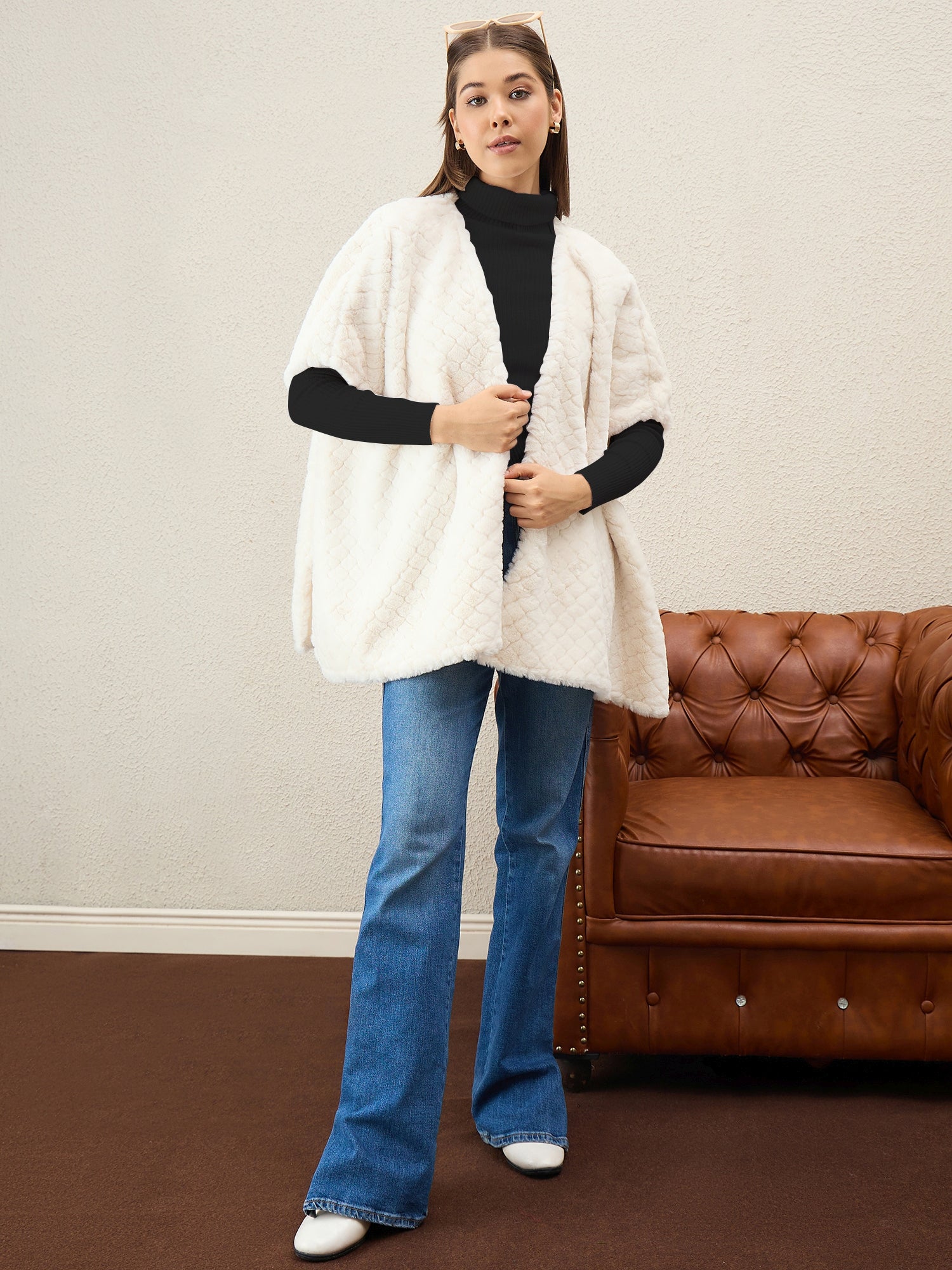 White Texture Fur Shrug