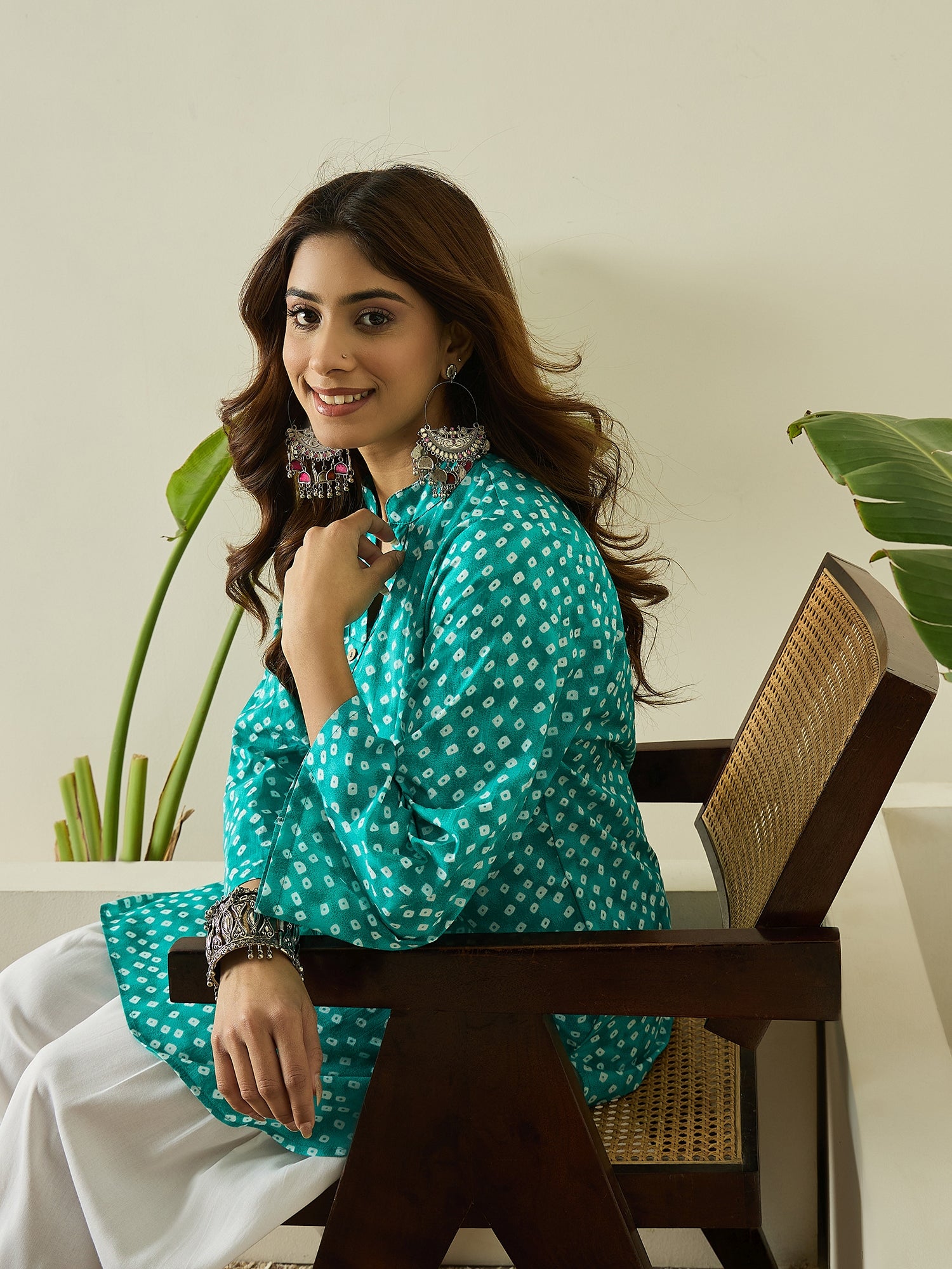 Blue White Dot Kurta White Salwar Set