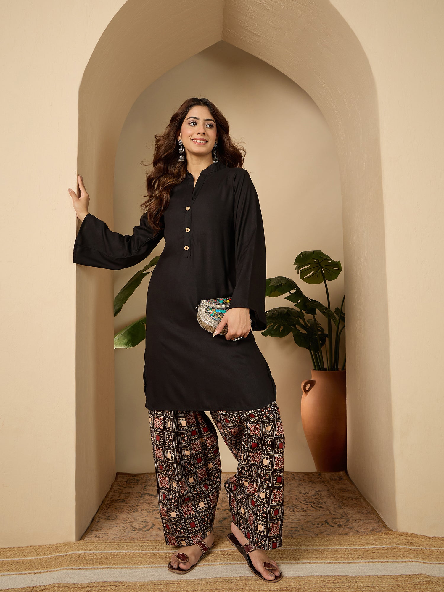 Black Kurta Black Rust Ethnic Salwar Set