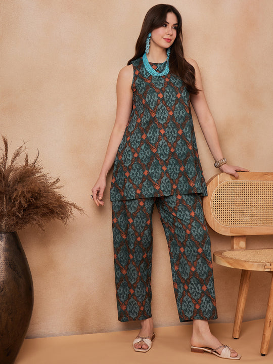 Aqua Pearl Abstract Printed Coords Set