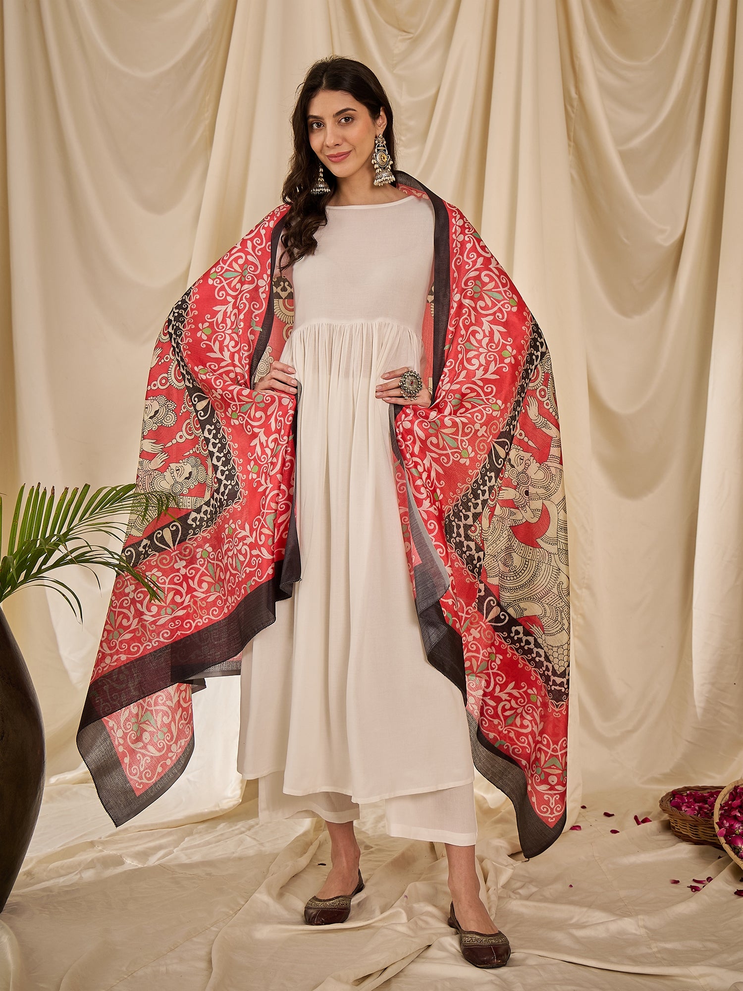 InWeave White Long Anarkali Red Human Print Dupatta Set XL for Women InWeave White Long Anarkali Red Human Print Dupatta Set XL for Women