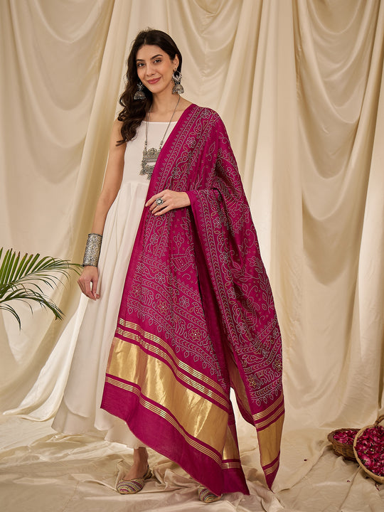 White Strappy Wine Dot Dupatta Set