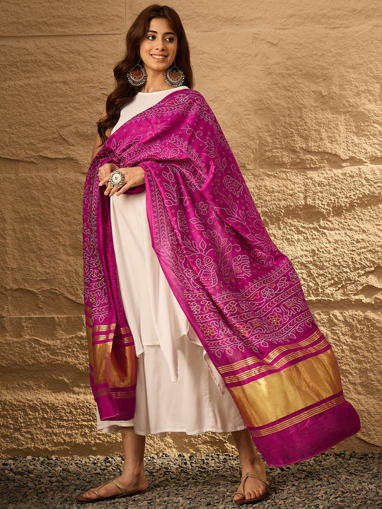 White Round Neck Wine Dot Dupatta Kurta Set