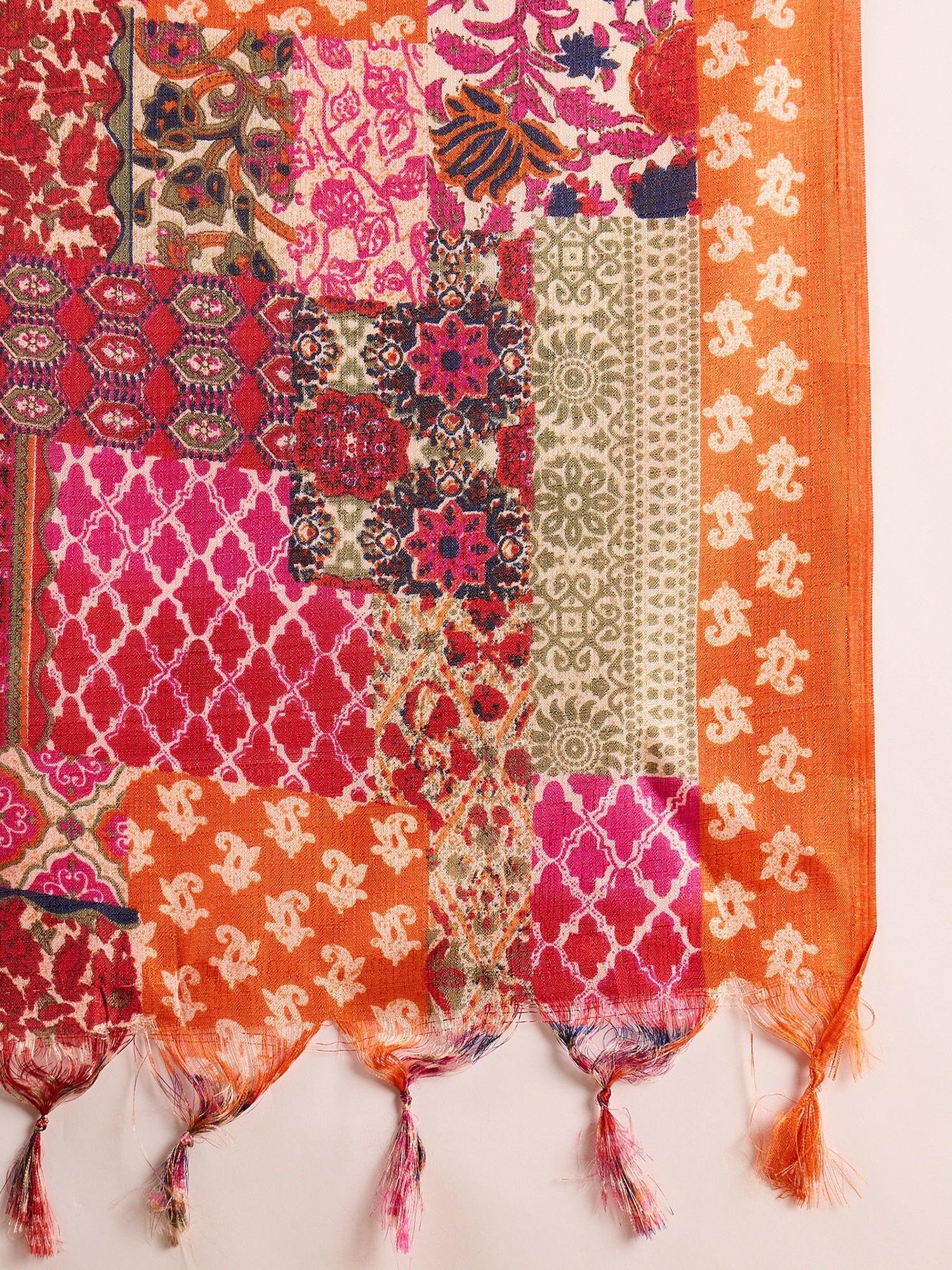 Teal Silk Boho Orange Multi Kurta Set