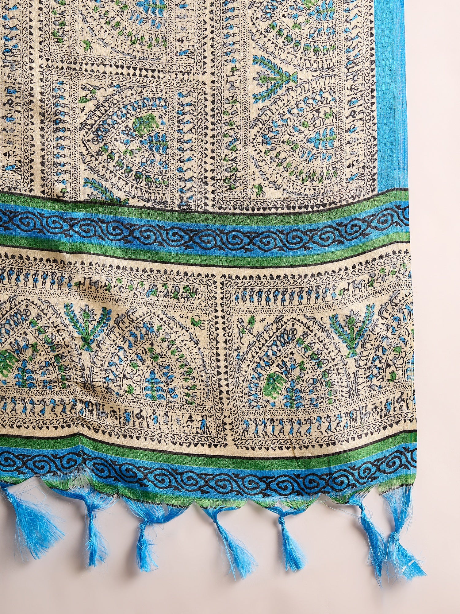 Black Silk Offshoulder Blue Madhubani Kurta Set