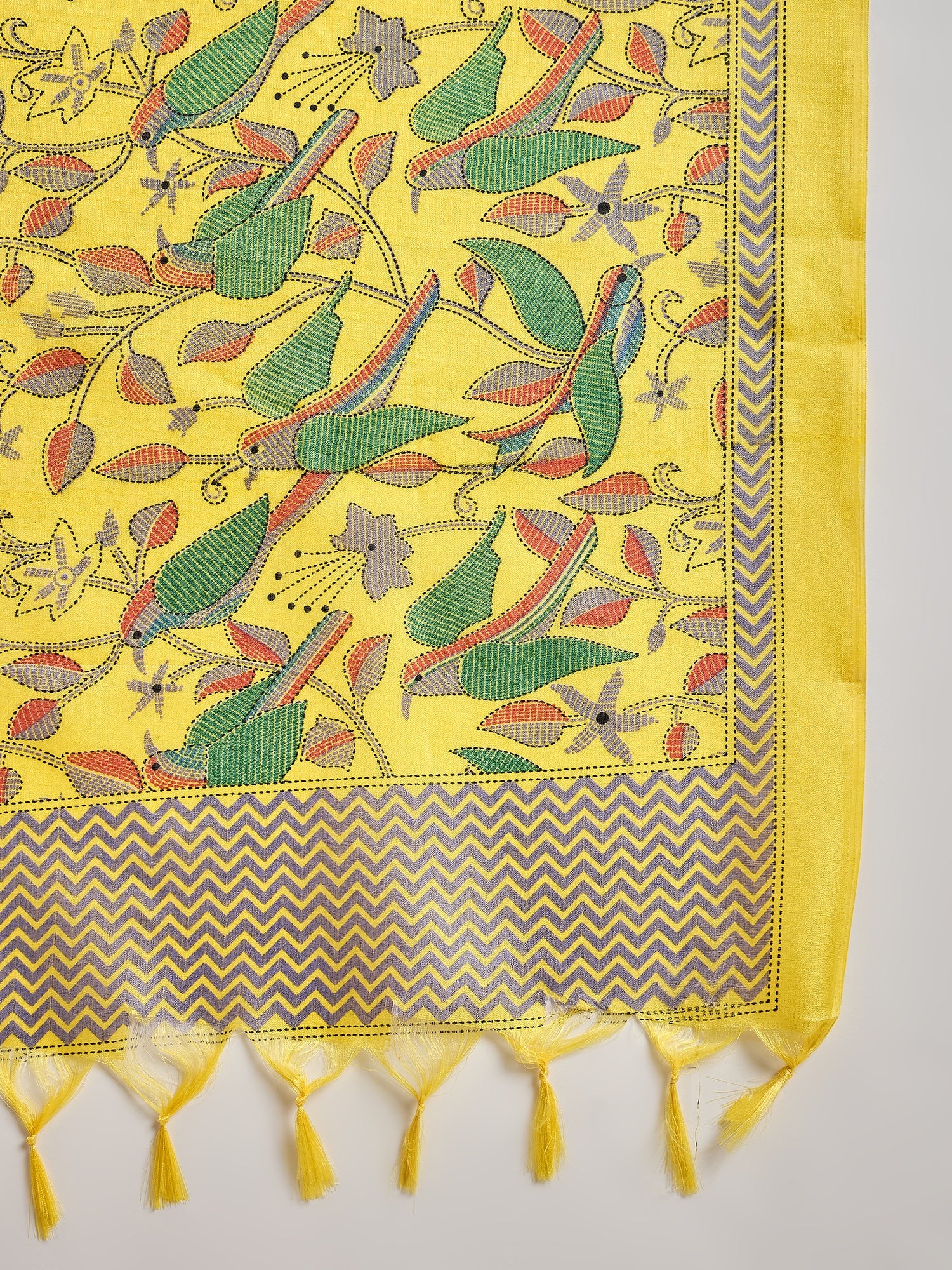 Red Silk Boho Yellow Bird Kurta Set