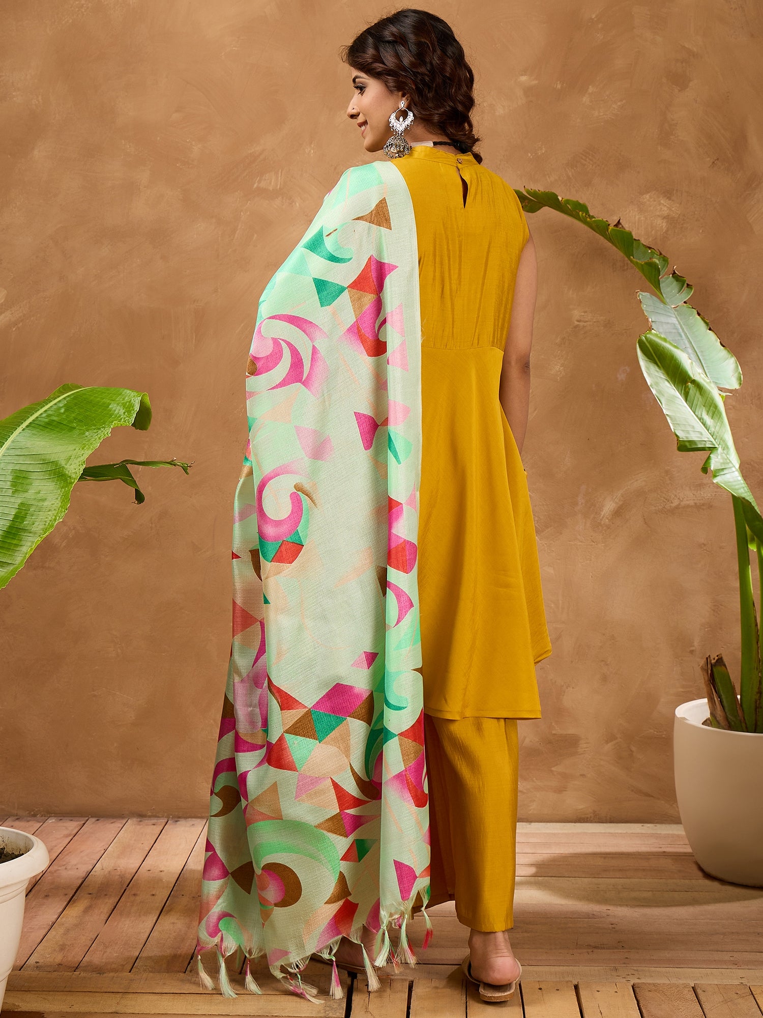 Yellow Silk Boho Mint Green Multi Kurta Set