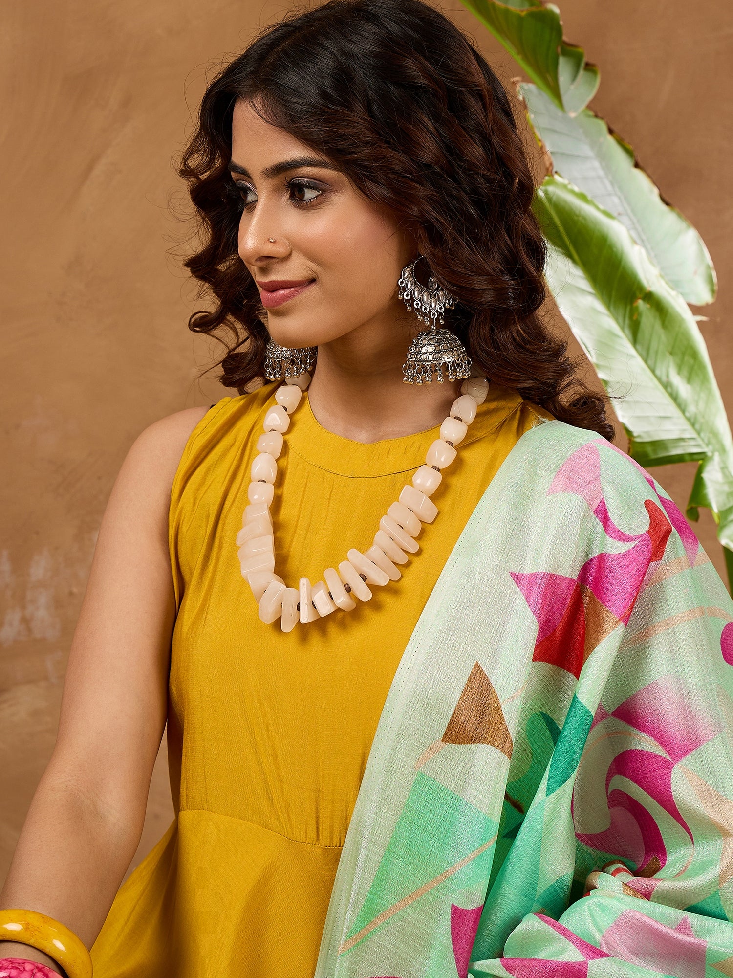 Yellow Silk Boho Mint Green Multi Kurta Set