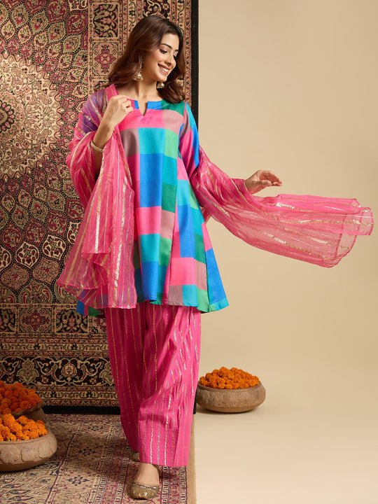Multi Block Kurta Salwar Zari Dupatta Set (To be dispatched in 7 -10 days)