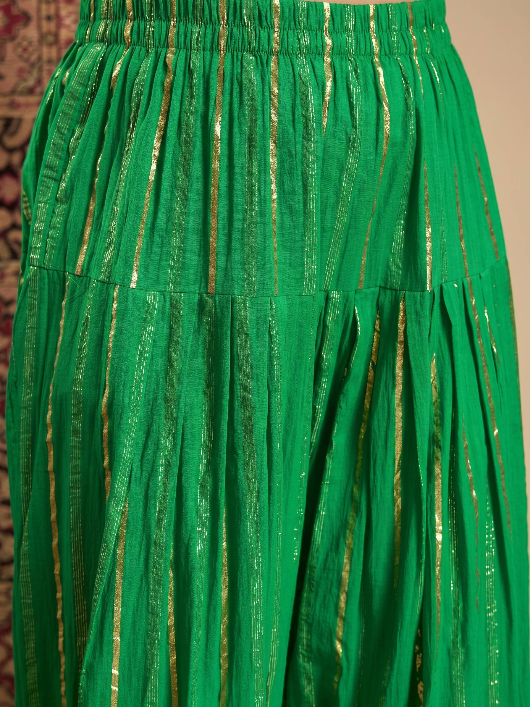 Multi Block Kurta Green Salwar Dupatta Set