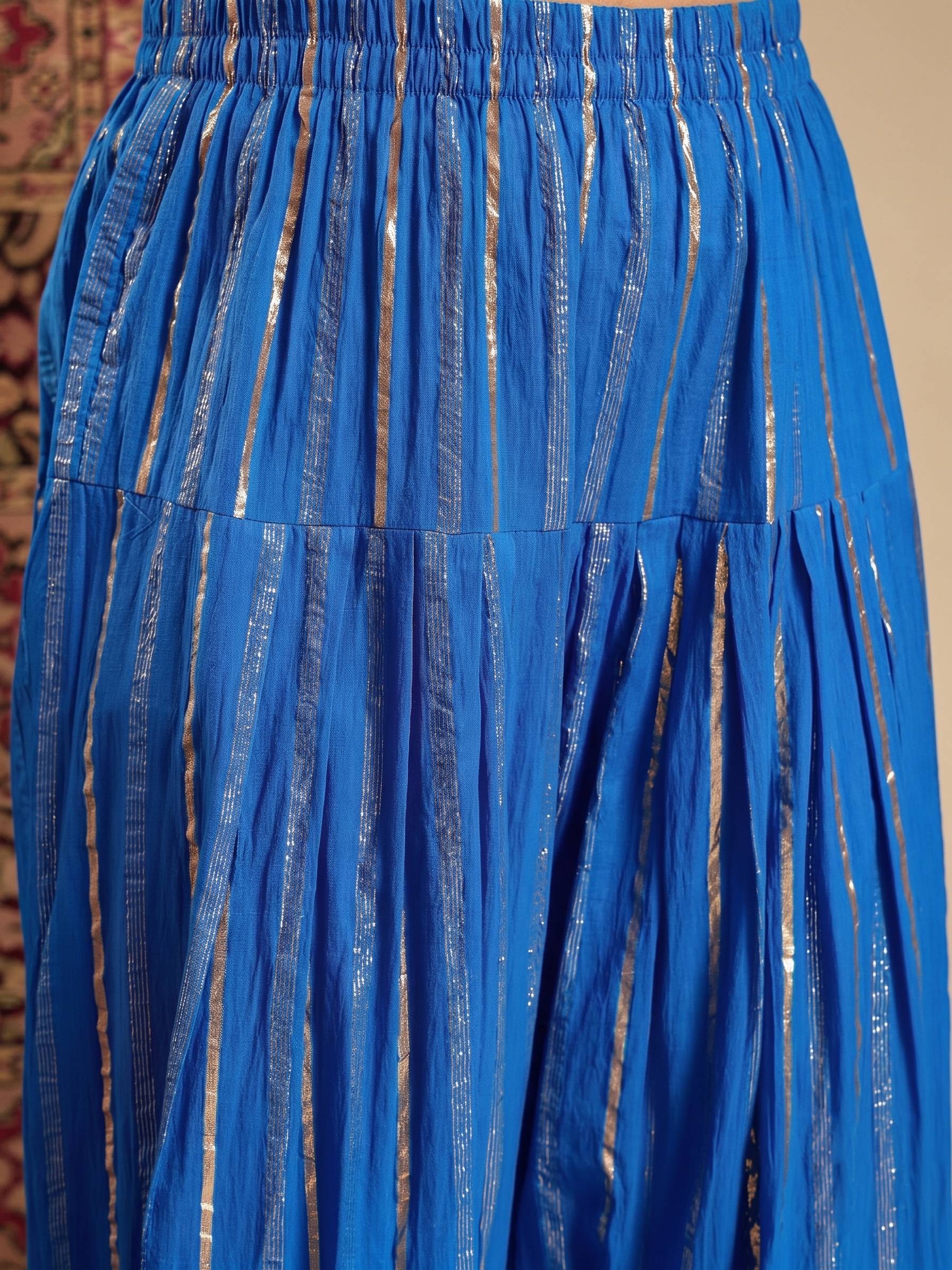Multi Block Kurta Blue Salwar Dupatta Set