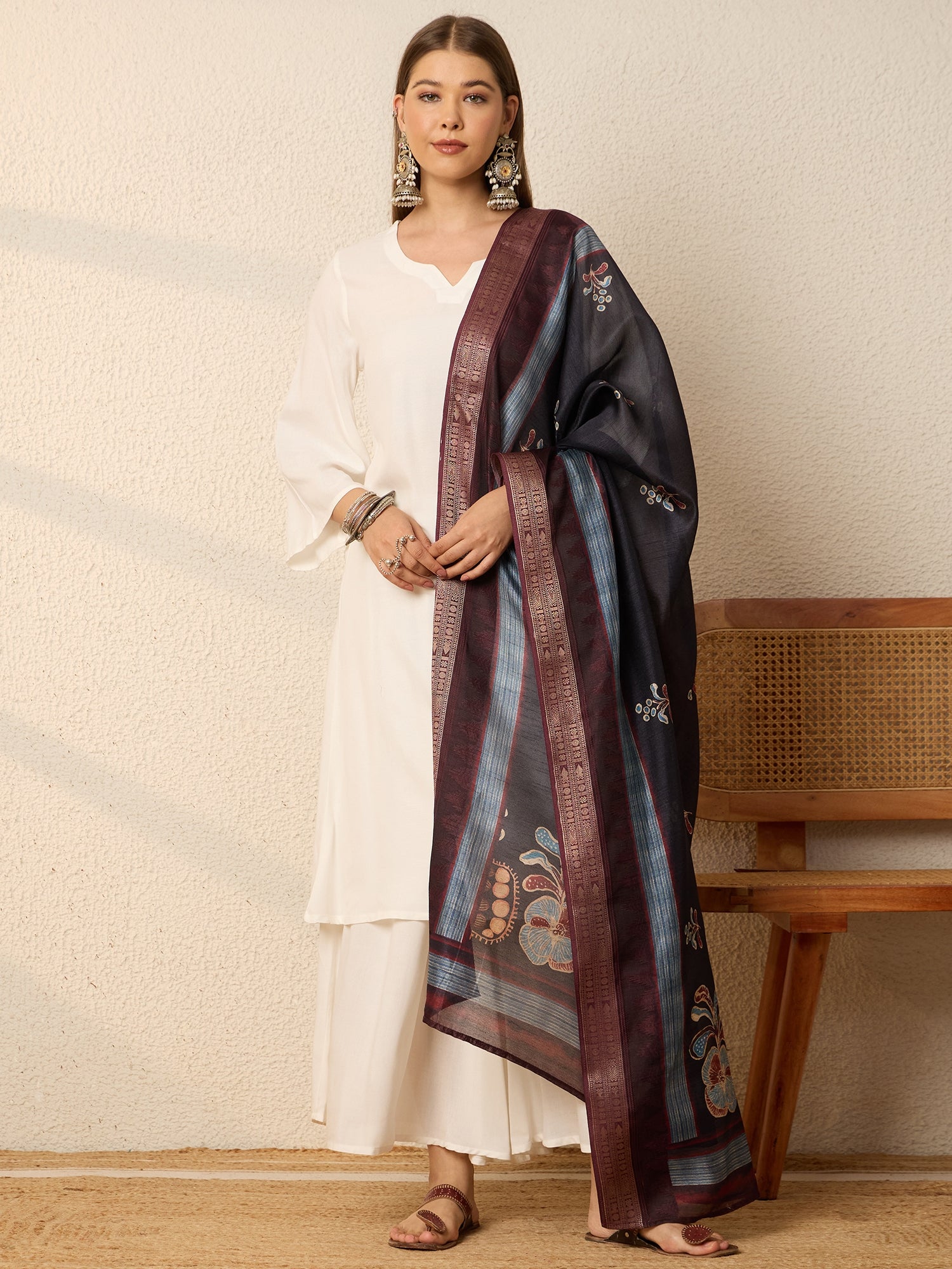 White Kurta Set Dark Mystic Dupatta