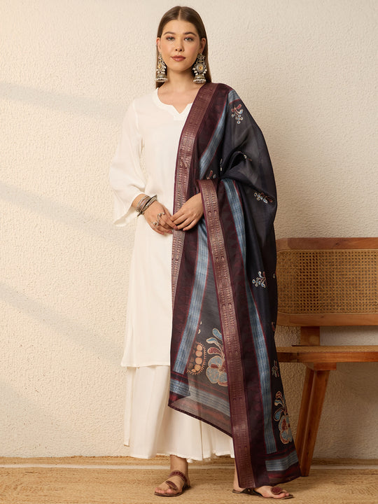 White Kurta Set Dark Mystic Dupatta