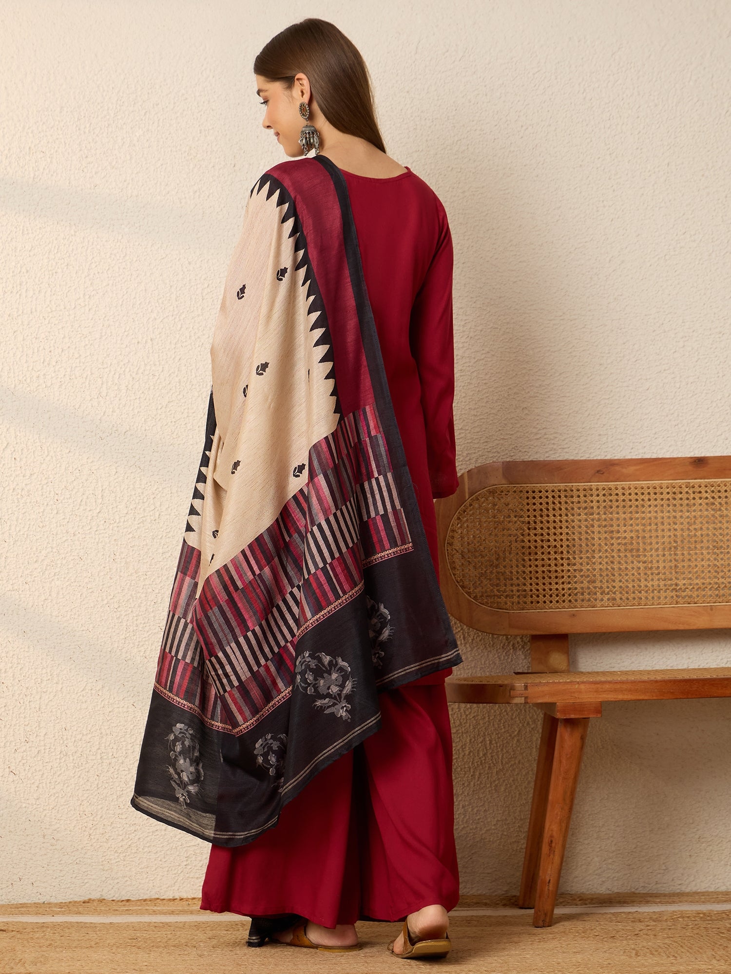 Burgundy Kurta Set Chevron Dupatta