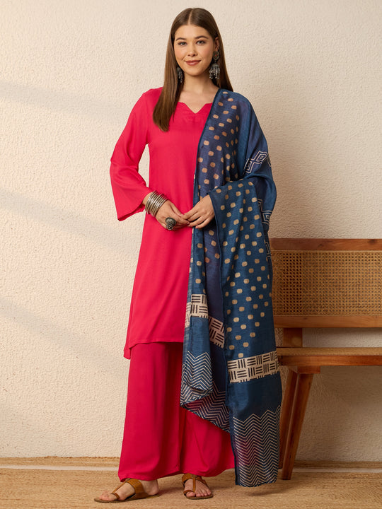 Fuchsia Kurta Set, Blue Dupatta