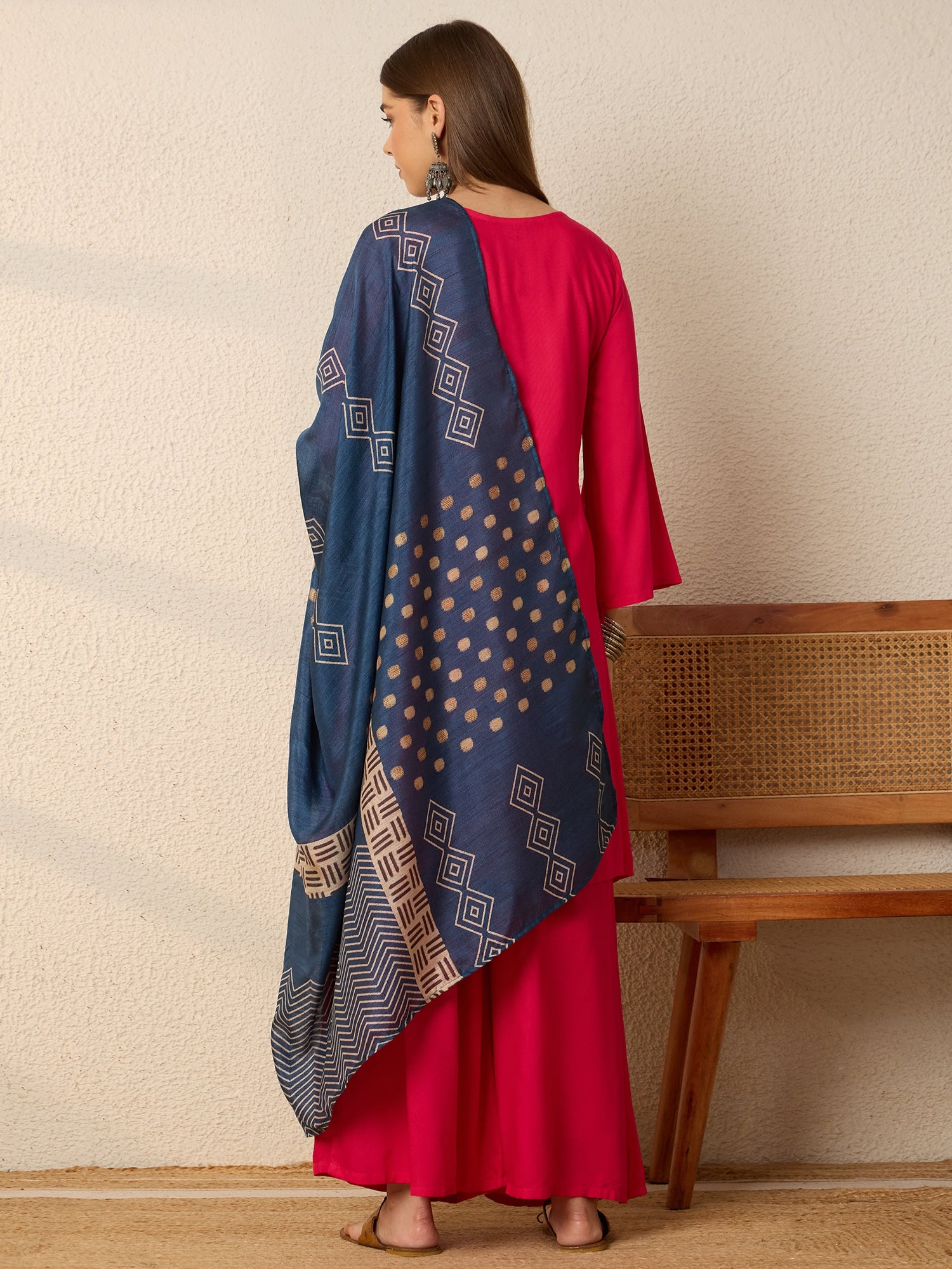 Fuchsia Kurta Set, Blue Dupatta