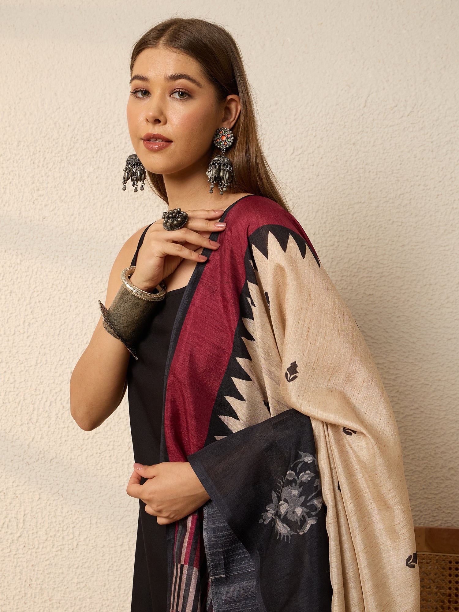 Black Kurta Set Crimson Chevron Dupatta